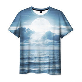 Мужская футболка 3D с принтом Солнце садится в Петрозаводске, 100% полиэфир | прямой крой, круглый вырез горловины, длина до линии бедер | луна | море | ночь | пейзаж
