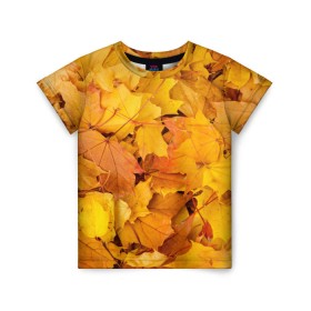 Детская футболка 3D с принтом Золотая листва в Петрозаводске, 100% гипоаллергенный полиэфир | прямой крой, круглый вырез горловины, длина до линии бедер, чуть спущенное плечо, ткань немного тянется | жёлтый осень | золото | листья