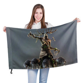 Флаг 3D с принтом Леший в Петрозаводске, 100% полиэстер | плотность ткани — 95 г/м2, размер — 67 х 109 см. Принт наносится с одной стороны | gerald | wild hunt | witcher | ведьмак | геральд | дикая охота