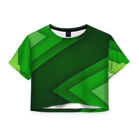 Женская футболка 3D укороченная с принтом Зелёные стрелы в Петрозаводске, 100% полиэстер | круглая горловина, длина футболки до линии талии, рукава с отворотами | геометрия | зеленый | полосы