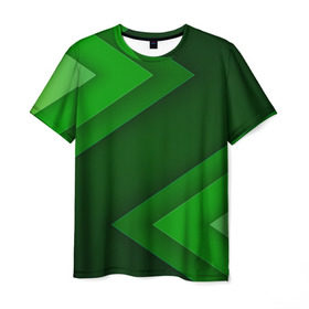 Мужская футболка 3D с принтом Зелёные стрелы в Петрозаводске, 100% полиэфир | прямой крой, круглый вырез горловины, длина до линии бедер | геометрия | зеленый | полосы