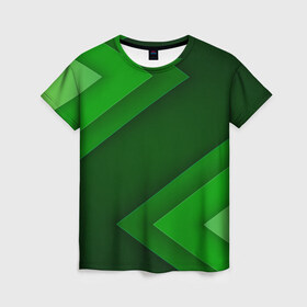 Женская футболка 3D с принтом Зелёные стрелы в Петрозаводске, 100% полиэфир ( синтетическое хлопкоподобное полотно) | прямой крой, круглый вырез горловины, длина до линии бедер | геометрия | зеленый | полосы