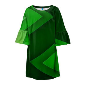 Детское платье 3D с принтом Зелёные стрелы в Петрозаводске, 100% полиэстер | прямой силуэт, чуть расширенный к низу. Круглая горловина, на рукавах — воланы | Тематика изображения на принте: геометрия | зеленый | полосы