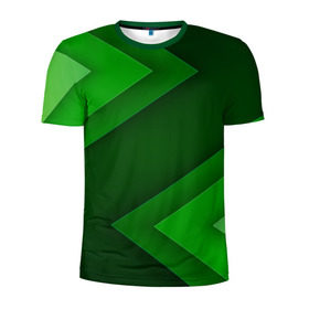 Мужская футболка 3D спортивная с принтом Зелёные стрелы в Петрозаводске, 100% полиэстер с улучшенными характеристиками | приталенный силуэт, круглая горловина, широкие плечи, сужается к линии бедра | Тематика изображения на принте: геометрия | зеленый | полосы