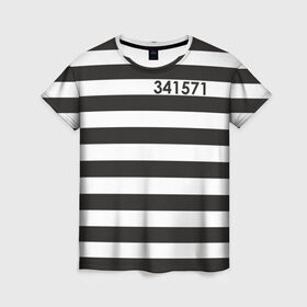 Женская футболка 3D с принтом Заключенный в Петрозаводске, 100% полиэфир ( синтетическое хлопкоподобное полотно) | прямой крой, круглый вырез горловины, длина до линии бедер | заключенный | полосатый | тюремная форма | форма