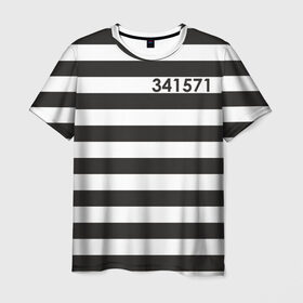 Мужская футболка 3D с принтом Заключенный в Петрозаводске, 100% полиэфир | прямой крой, круглый вырез горловины, длина до линии бедер | Тематика изображения на принте: заключенный | полосатый | тюремная форма | форма