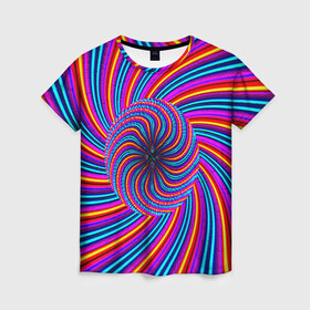 Женская футболка 3D с принтом Радуга в Петрозаводске, 100% полиэфир ( синтетическое хлопкоподобное полотно) | прямой крой, круглый вырез горловины, длина до линии бедер | краска | линии | цветные