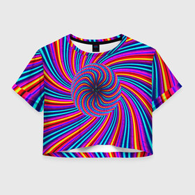 Женская футболка 3D укороченная с принтом Радуга в Петрозаводске, 100% полиэстер | круглая горловина, длина футболки до линии талии, рукава с отворотами | краска | линии | цветные
