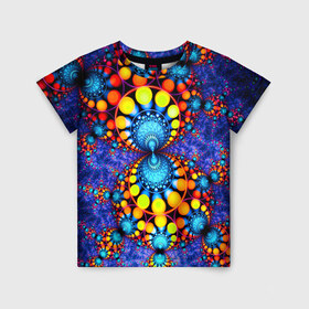 Детская футболка 3D с принтом Узорный фон в Петрозаводске, 100% гипоаллергенный полиэфир | прямой крой, круглый вырез горловины, длина до линии бедер, чуть спущенное плечо, ткань немного тянется | круги | разноцветный | фракталы | яркий