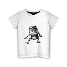Детская футболка хлопок с принтом Сумасшедшая лягушка гонщик в Петрозаводске, 100% хлопок | круглый вырез горловины, полуприлегающий силуэт, длина до линии бедер | crazy frog | байкер | мотоцикл