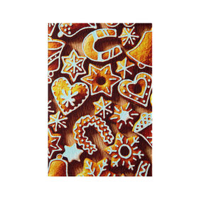 Обложка для паспорта матовая кожа с принтом Новогоднее печенье в Петрозаводске, натуральная матовая кожа | размер 19,3 х 13,7 см; прозрачные пластиковые крепления | Тематика изображения на принте: оранжевый | печенье | сладости | хлебные