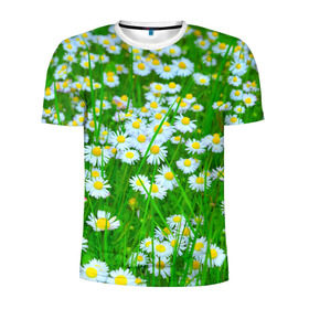 Мужская футболка 3D спортивная с принтом Ромашки в Петрозаводске, 100% полиэстер с улучшенными характеристиками | приталенный силуэт, круглая горловина, широкие плечи, сужается к линии бедра | поле | природа | ромашка | цветы