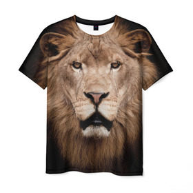 Мужская футболка 3D с принтом Царь зверей в Петрозаводске, 100% полиэфир | прямой крой, круглый вырез горловины, длина до линии бедер | власть | дикая кошка | животное | король джунглей | лев | львица | мощь | мудрость | охотник | сила | хитрость | хищник | царь зверей