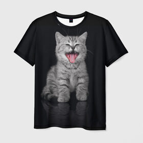 Мужская футболка 3D с принтом Котёнок в Петрозаводске, 100% полиэфир | прямой крой, круглый вырез горловины, длина до линии бедер | киса | киска | котёнок | котик | котяра | кошак | кошка | маленький | милый | мяу | няша | пушистый | сладкий | смешной | хороший