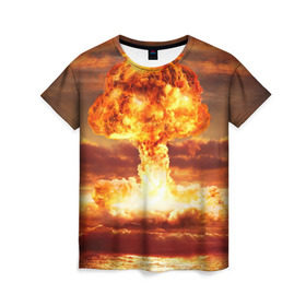 Женская футболка 3D с принтом Атомный взрыв в Петрозаводске, 100% полиэфир ( синтетическое хлопкоподобное полотно) | прямой крой, круглый вырез горловины, длина до линии бедер | агрессия | атомный взрыв | водородная бомба | вспышка | гриб | огонь | пламя | ударная волна | уничтожение | урон | ядерный удар