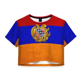 Женская футболка 3D укороченная с принтом Армения в Петрозаводске, 100% полиэстер | круглая горловина, длина футболки до линии талии, рукава с отворотами | армения | армянин | армянский | национальный | нация | флаг | флаги