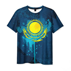 Мужская футболка 3D с принтом Казахстан в Петрозаводске, 100% полиэфир | прямой крой, круглый вырез горловины, длина до линии бедер | казах | казахский | казахстан | национальный | нация | республика | рк | флаг | флаги
