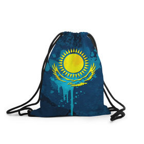 Рюкзак-мешок 3D с принтом Казахстан в Петрозаводске, 100% полиэстер | плотность ткани — 200 г/м2, размер — 35 х 45 см; лямки — толстые шнурки, застежка на шнуровке, без карманов и подкладки | казах | казахский | казахстан | национальный | нация | республика | рк | флаг | флаги