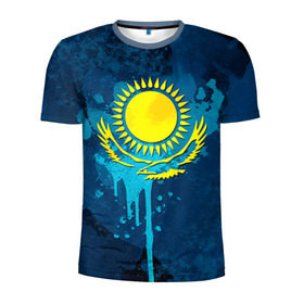 Мужская футболка 3D спортивная с принтом Казахстан в Петрозаводске, 100% полиэстер с улучшенными характеристиками | приталенный силуэт, круглая горловина, широкие плечи, сужается к линии бедра | казах | казахский | казахстан | национальный | нация | республика | рк | флаг | флаги