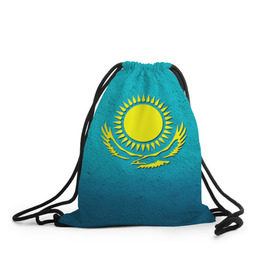 Рюкзак-мешок 3D с принтом Флаг Казахстана в Петрозаводске, 100% полиэстер | плотность ткани — 200 г/м2, размер — 35 х 45 см; лямки — толстые шнурки, застежка на шнуровке, без карманов и подкладки | Тематика изображения на принте: казах | казахский | казахстан | национальный | нация | республика | рк | флаг | флаги