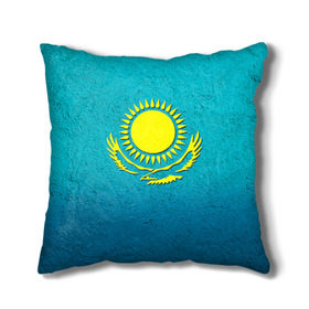 Подушка 3D с принтом Флаг Казахстана в Петрозаводске, наволочка – 100% полиэстер, наполнитель – холлофайбер (легкий наполнитель, не вызывает аллергию). | состоит из подушки и наволочки. Наволочка на молнии, легко снимается для стирки | казах | казахский | казахстан | национальный | нация | республика | рк | флаг | флаги