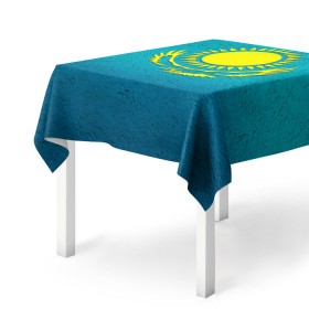 Скатерть 3D с принтом Флаг Казахстана в Петрозаводске, 100% полиэстер (ткань не мнется и не растягивается) | Размер: 150*150 см | казах | казахский | казахстан | национальный | нация | республика | рк | флаг | флаги