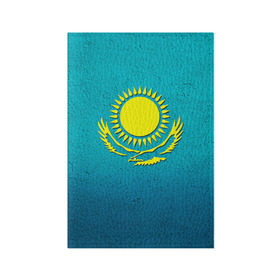 Обложка для паспорта матовая кожа с принтом Флаг Казахстана в Петрозаводске, натуральная матовая кожа | размер 19,3 х 13,7 см; прозрачные пластиковые крепления | казах | казахский | казахстан | национальный | нация | республика | рк | флаг | флаги