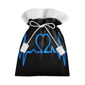 Подарочный 3D мешок с принтом Ритм сердца в Петрозаводске, 100% полиэстер | Размер: 29*39 см | Тематика изображения на принте: ритм | сердце | синяя | черная | электро