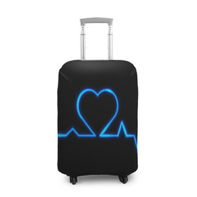 Чехол для чемодана 3D с принтом Ритм сердца в Петрозаводске, 86% полиэфир, 14% спандекс | двустороннее нанесение принта, прорези для ручек и колес | ритм | сердце | синяя | черная | электро
