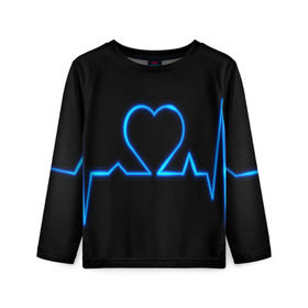 Детский лонгслив 3D с принтом Ритм сердца в Петрозаводске, 100% полиэстер | длинные рукава, круглый вырез горловины, полуприлегающий силуэт
 | ритм | сердце | синяя | черная | электро