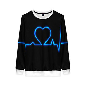 Женский свитшот 3D с принтом Ритм сердца в Петрозаводске, 100% полиэстер с мягким внутренним слоем | круглый вырез горловины, мягкая резинка на манжетах и поясе, свободная посадка по фигуре | ритм | сердце | синяя | черная | электро