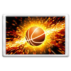 Магнит 45*70 с принтом Баскетбольный мяч в Петрозаводске, Пластик | Размер: 78*52 мм; Размер печати: 70*45 | Тематика изображения на принте: взрыв | искры | огонь | пламя