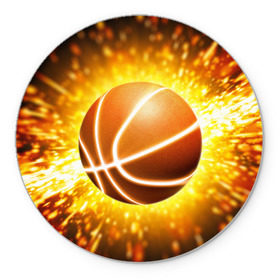 Коврик круглый с принтом Баскетбольный мяч в Петрозаводске, резина и полиэстер | круглая форма, изображение наносится на всю лицевую часть | взрыв | искры | огонь | пламя