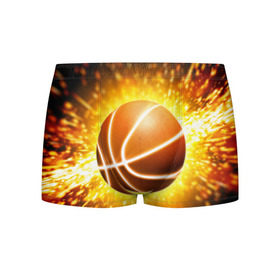 Мужские трусы 3D с принтом Баскетбольный мяч в Петрозаводске, 50% хлопок, 50% полиэстер | классическая посадка, на поясе мягкая тканевая резинка | Тематика изображения на принте: взрыв | искры | огонь | пламя