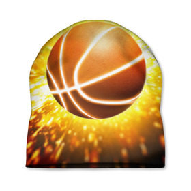 Шапка 3D с принтом Баскетбольный мяч в Петрозаводске, 100% полиэстер | универсальный размер, печать по всей поверхности изделия | Тематика изображения на принте: взрыв | искры | огонь | пламя