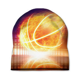Шапка 3D с принтом Огненный мяч в Петрозаводске, 100% полиэстер | универсальный размер, печать по всей поверхности изделия | streetball | баскетбол | взрыв | искры | любимая игра | моя жизнь | мяч | огонь | пламя | развлечение | страсть | тренировка | увлечение | хобби