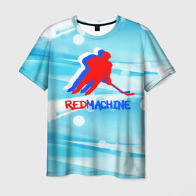 Мужская футболка 3D с принтом Red machine (триколор) в Петрозаводске, 100% полиэфир | прямой крой, круглый вырез горловины, длина до линии бедер | red machine | красная машина | сборная россии | хоккей