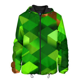 Мужская куртка 3D с принтом Minecraft в Петрозаводске, ткань верха — 100% полиэстер, подклад — флис | прямой крой, подол и капюшон оформлены резинкой с фиксаторами, два кармана без застежек по бокам, один большой потайной карман на груди. Карман на груди застегивается на липучку | green | зеленый
