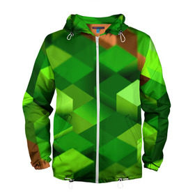 Мужская ветровка 3D с принтом Minecraft в Петрозаводске, 100% полиэстер | подол и капюшон оформлены резинкой с фиксаторами, два кармана без застежек по бокам, один потайной карман на груди | green | зеленый