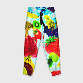 Детские брюки 3D с принтом Коктейль в Петрозаводске, 100% полиэстер | манжеты по низу, эластичный пояс регулируется шнурком, по бокам два кармана без застежек, внутренняя часть кармана из мелкой сетки | лето | фрукты | цветной | ягоды | яркий