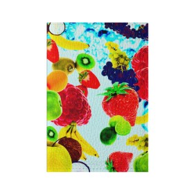 Обложка для паспорта матовая кожа с принтом Коктейль в Петрозаводске, натуральная матовая кожа | размер 19,3 х 13,7 см; прозрачные пластиковые крепления | Тематика изображения на принте: лето | фрукты | цветной | ягоды | яркий