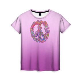 Женская футболка 3D с принтом Хиппи 1 в Петрозаводске, 100% полиэфир ( синтетическое хлопкоподобное полотно) | прямой крой, круглый вырез горловины, длина до линии бедер | hippie | peace | пацифик | хиппи