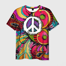 Мужская футболка 3D с принтом Хиппи 2 в Петрозаводске, 100% полиэфир | прямой крой, круглый вырез горловины, длина до линии бедер | hippie | peace | пацифик | хиппи