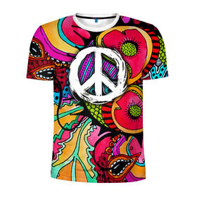 Мужская футболка 3D спортивная с принтом Хиппи 2 в Петрозаводске, 100% полиэстер с улучшенными характеристиками | приталенный силуэт, круглая горловина, широкие плечи, сужается к линии бедра | Тематика изображения на принте: hippie | peace | пацифик | хиппи