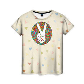 Женская футболка 3D с принтом Хиппи 6 в Петрозаводске, 100% полиэфир ( синтетическое хлопкоподобное полотно) | прямой крой, круглый вырез горловины, длина до линии бедер | hippie | peace | пацифик | хиппи
