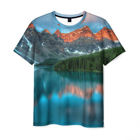 Мужская футболка 3D с принтом Неописуемая красота в Петрозаводске, 100% полиэфир | прямой крой, круглый вырез горловины, длина до линии бедер | горы | канада | красота | лес | небо | облака | озеро | пейзаж | природа | речка