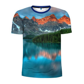 Мужская футболка 3D спортивная с принтом Неописуемая красота в Петрозаводске, 100% полиэстер с улучшенными характеристиками | приталенный силуэт, круглая горловина, широкие плечи, сужается к линии бедра | горы | канада | красота | лес | небо | облака | озеро | пейзаж | природа | речка