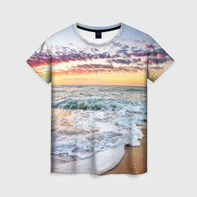 Женская футболка 3D с принтом Sunset в Петрозаводске, 100% полиэфир ( синтетическое хлопкоподобное полотно) | прямой крой, круглый вырез горловины, длина до линии бедер | закат | море | океан | пляж | рассвет | солнце
