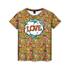 Женская футболка 3D с принтом Поп-арт 1 в Петрозаводске, 100% полиэфир ( синтетическое хлопкоподобное полотно) | прямой крой, круглый вырез горловины, длина до линии бедер | love | pop art | искусство | комикс | любовь | поп арт