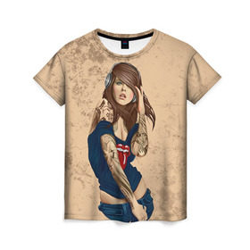 Женская футболка 3D с принтом Девушка в наушниках в Петрозаводске, 100% полиэфир ( синтетическое хлопкоподобное полотно) | прямой крой, круглый вырез горловины, длина до линии бедер | girl | hot | swag | девочки | девушки | наушники | сваг | свег